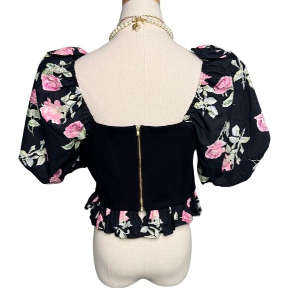 LoveShackFancy Spirit cropped floral puff sleeve stretch-jersey top size XL - Picture 5 of 8